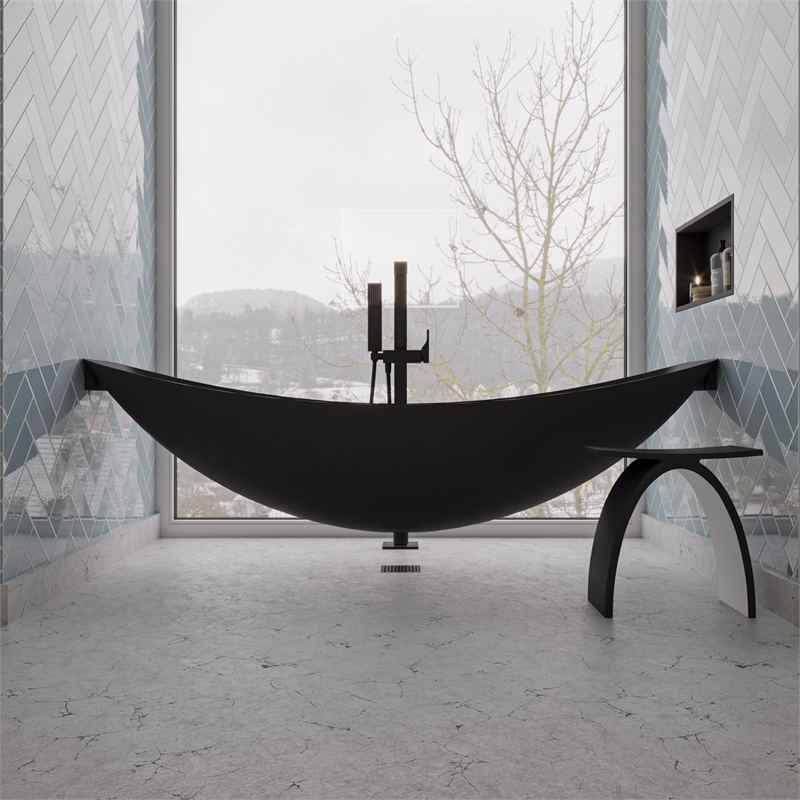 ALFI brand AB2180-BM Black Floor Mount Tub Filler Mixer w Hand Held Shower Head
