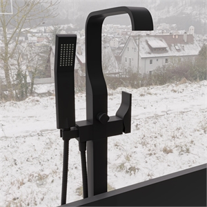 ALFI brand AB2180-BM Black Floor Mount Tub Filler Mixer w Hand Held Shower Head