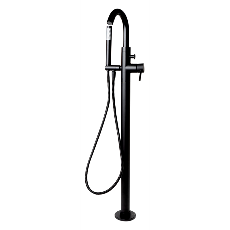 ALFI brand AB2534-BM Black Floor Mount Tub Filler Mixer w Hand Held Shower Head