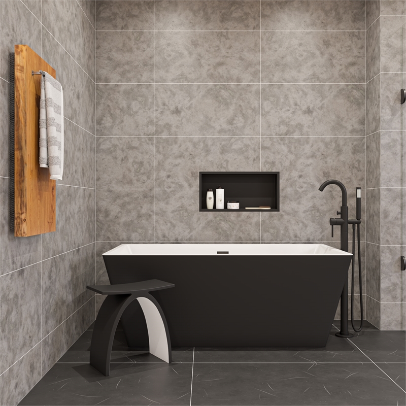 ALFI brand AB2534-BM Black Floor Mount Tub Filler Mixer w Hand Held Shower Head
