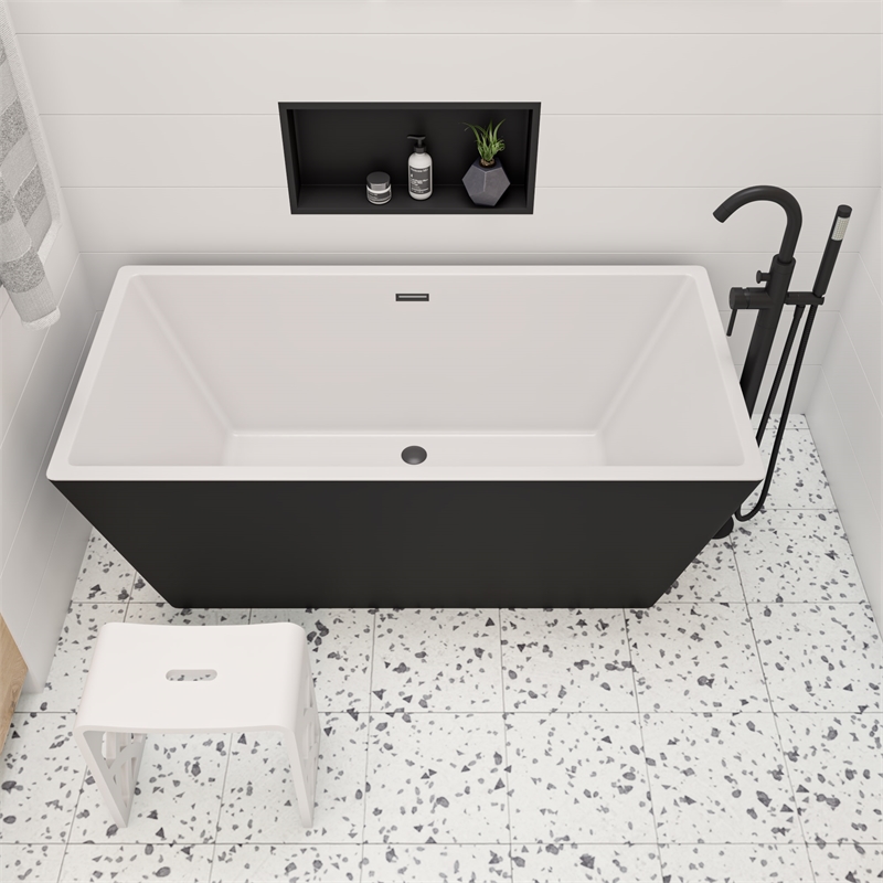 ALFI brand AB2534-BM Black Floor Mount Tub Filler Mixer w Hand Held Shower Head