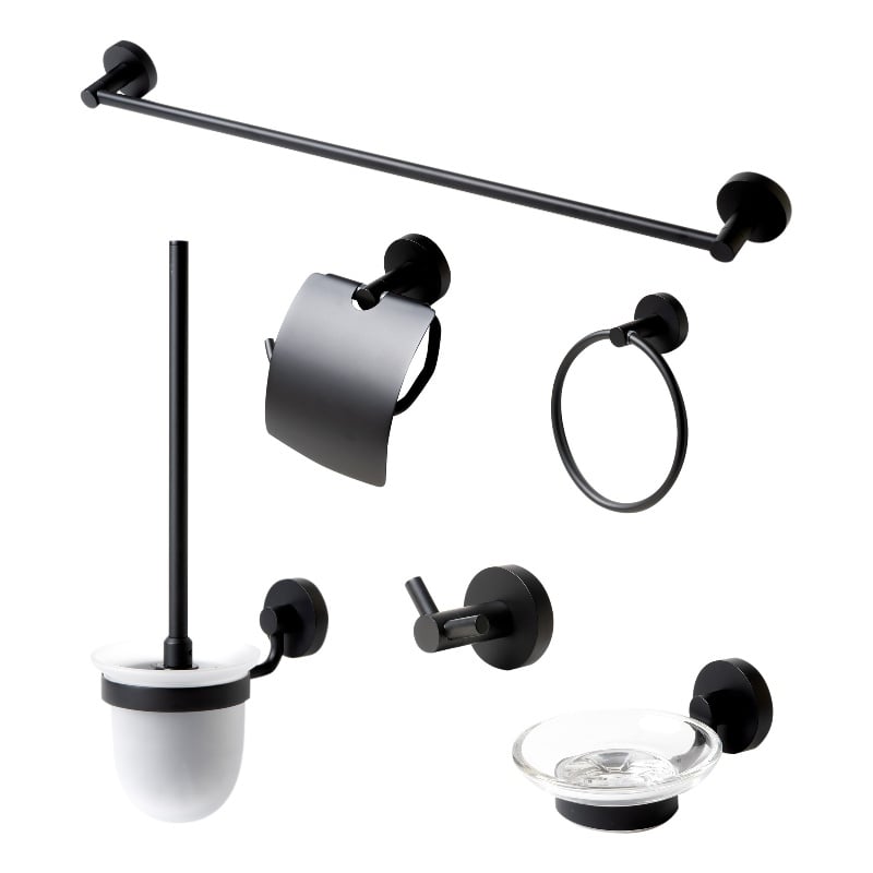 ALFI brand AB9513-BM Black Matte 6 Piece Bath Accessory Set