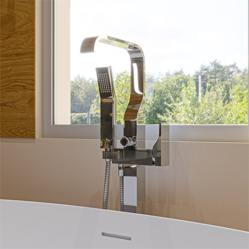 ALFI brand AB2180-PC Polished Chrome Tub Filler Mixer w Hand Held Shower Head