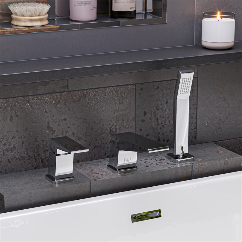 ALFI brand AB2464-PC Polished Chrome 3 Hole Tub Filler & Shower Head