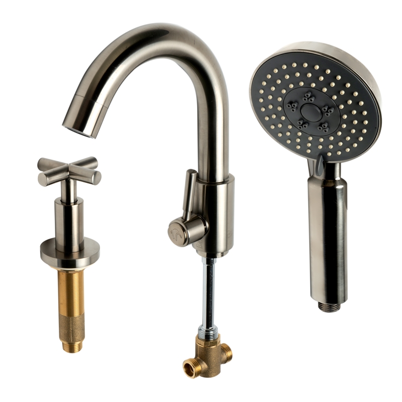 ALFI brand AB2503-BN Nickel Deck Mounted Tub Filler with Hand Held Showerhead