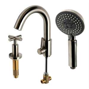 ALFI brand AB2503-BN Nickel Deck Mounted Tub Filler with Hand Held Showerhead