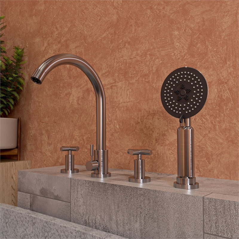 ALFI brand AB2503-BN Nickel Deck Mounted Tub Filler with Hand Held Showerhead