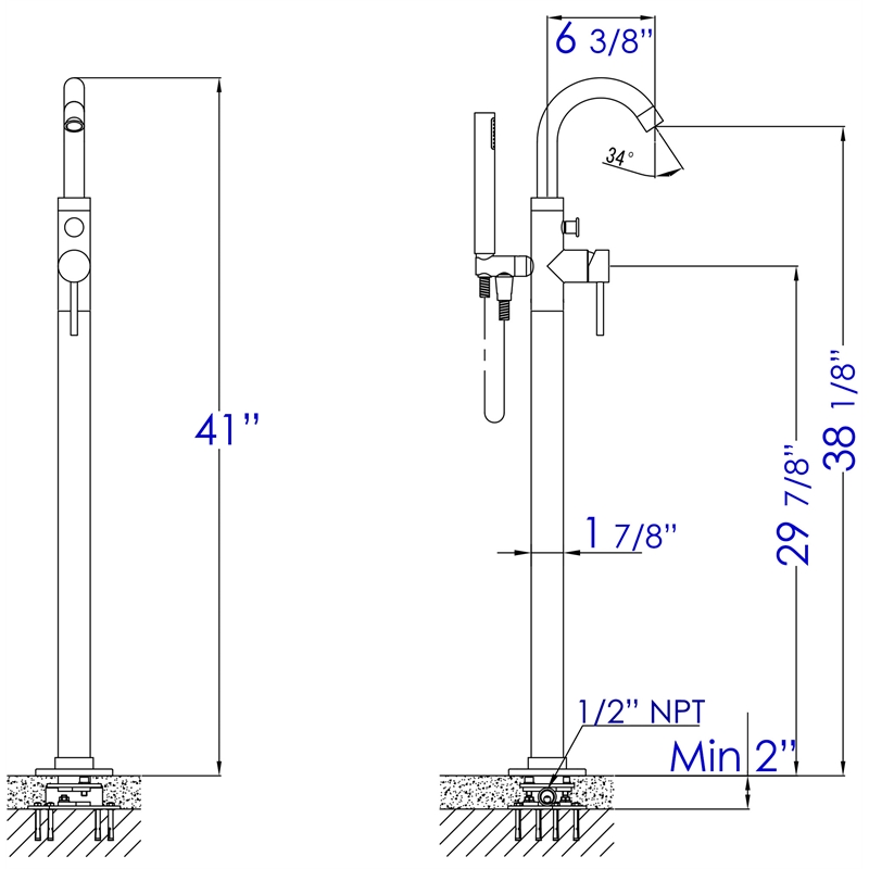ALFI brand AB2534-BN Nickel Tub Filler Mixer w Hand Held Shower Head