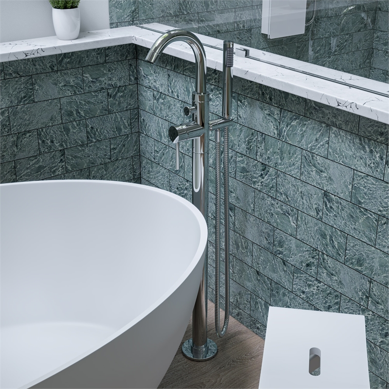 ALFI brand AB2534-PC Chrome Tub Filler Mixer w Hand Held Shower Head