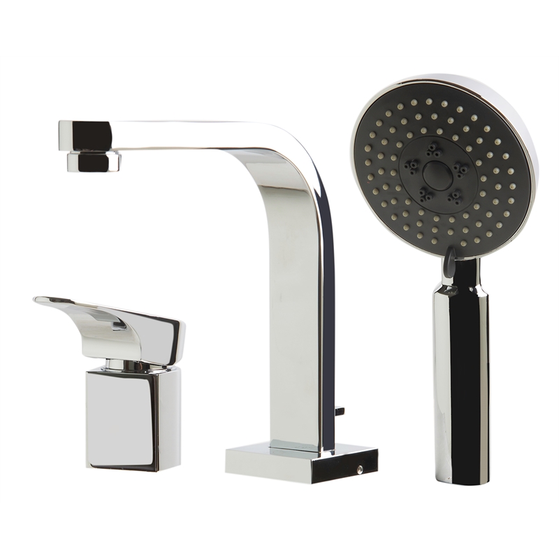 ALFI brand AB2703-PC Deck Mounted Tub Filler and Round Hand Held Shower Head