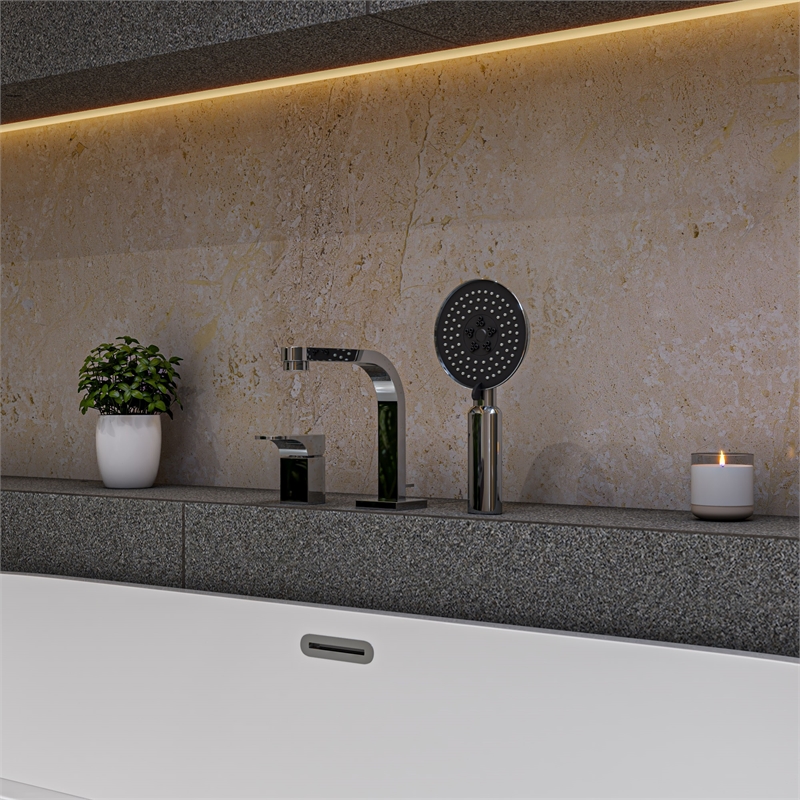 ALFI brand AB2703-PC Deck Mounted Tub Filler and Round Hand Held Shower Head
