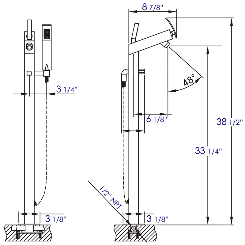 ALFI brand AB2728-PC Tub Filler + Mixer /w additional Hand Held Shower Head