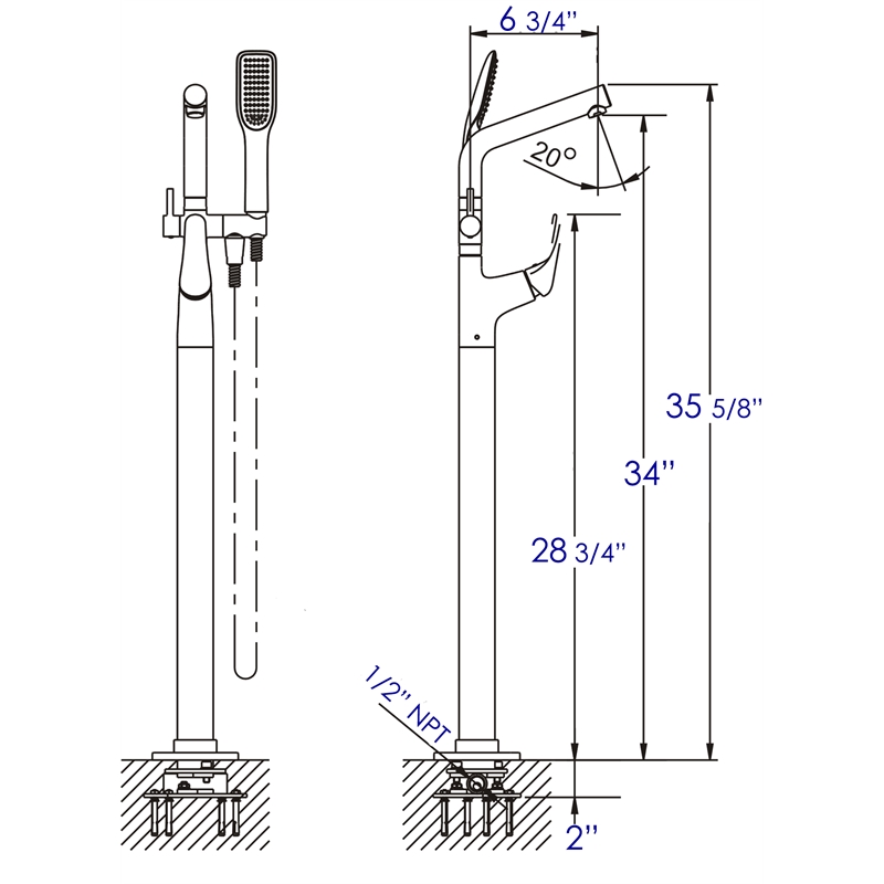 ALFI brand AB2758-BN Nickel Tub Filler + Mixer /w Hand Held Shower Head