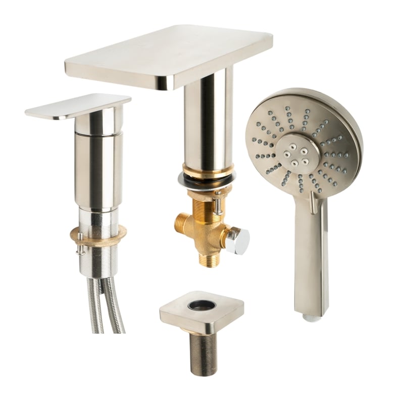 ALFI brand AB2879-BN Nickel Deck Mounted Tub Filler with Hand Held Showerhead
