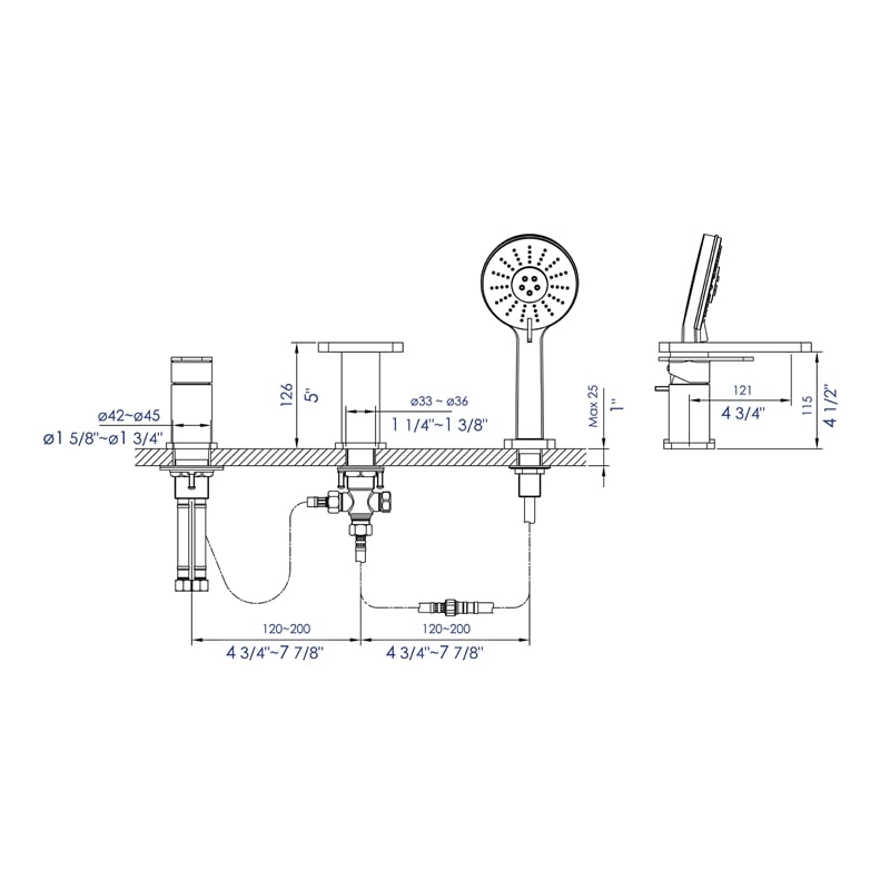 ALFI brand AB2879-BN Nickel Deck Mounted Tub Filler with Hand Held Showerhead