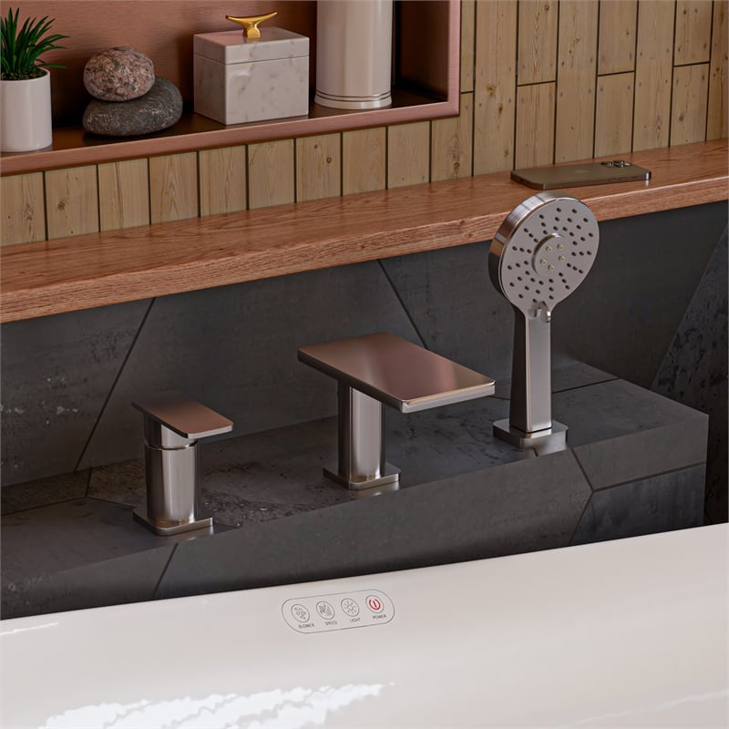 ALFI brand AB2879-BN Nickel Deck Mounted Tub Filler with Hand Held Showerhead