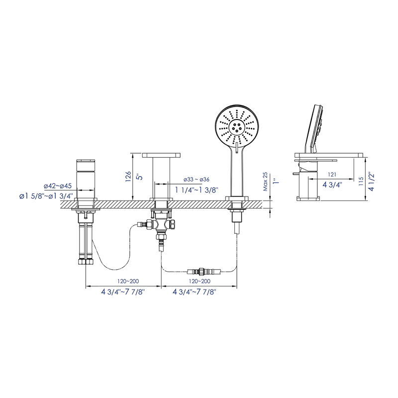ALFI brand AB2879-PC Chrome Deck Mounted Tub Filler with Hand Held Showerhead