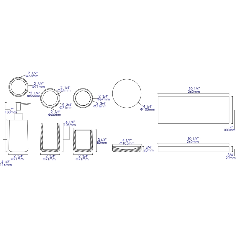 ALFI brand ABCO1001 5 Piece Solid Concrete Gray Matte Bathroom Accessory Set
