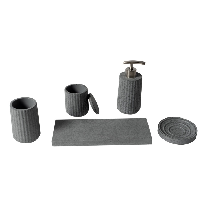 ALFI brand ABCO1001 5 Piece Solid Concrete Gray Matte Bathroom Accessory Set