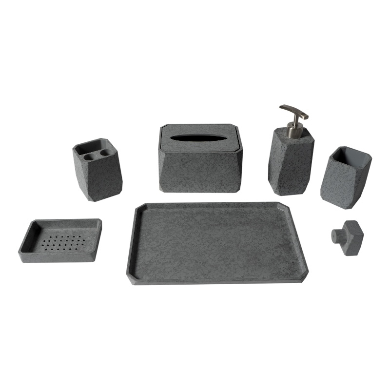 ALFI brand ABCO1023 7 Piece Solid Concrete Gray Matte Bathroom Accessory Set