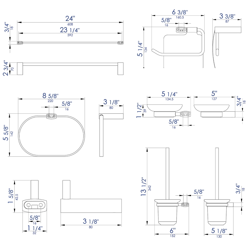ALFI brand AB9503-PC Polished Chrome 6 Piece Matching Bathroom Accessory Set