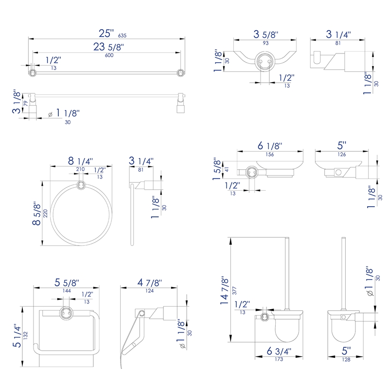 ALFI brand AB9508-PC Polished Chrome 6 Piece Matching Bathroom Accessory Set