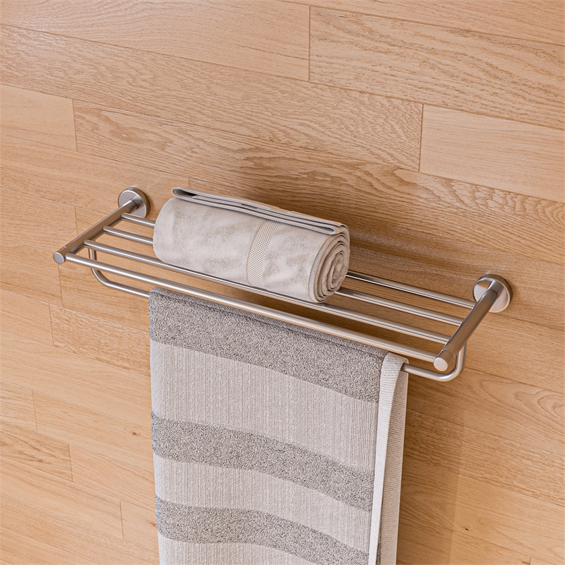 ALFI brand AB9538-BN Brushed Nickel 26 inch Towel Bar & Shelf Bathroom Accessory