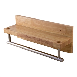 ALFI brand AB5511 16&quot Wooden Shelf with Chrome Towel Bar Bathroom Accessory