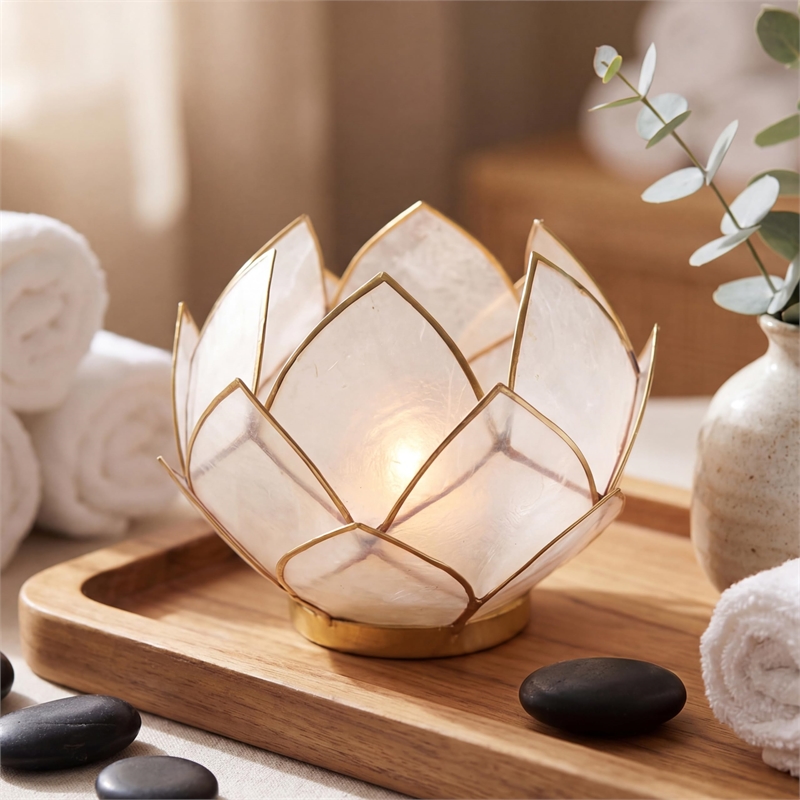 Brightspot Blooming Lotus Capiz Shell Tea Light Holder in Natural