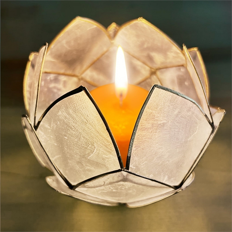 Brightspot Blooming Lotus Capiz Shell Tea Light Holder in Natural