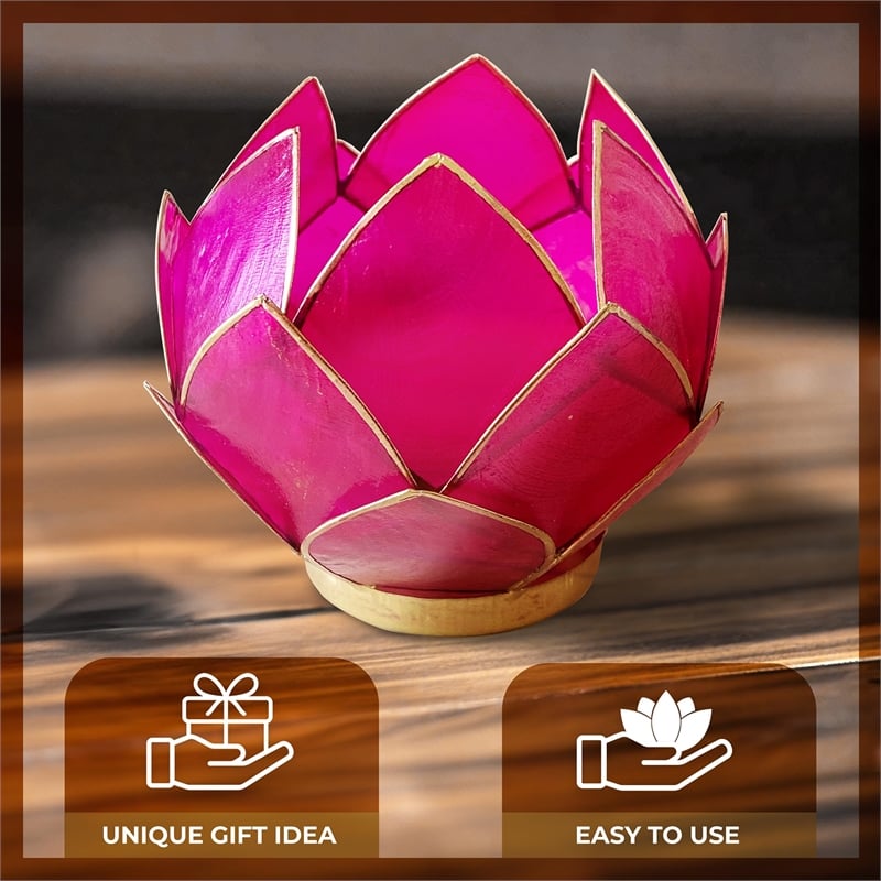 Brightspot Blooming Lotus Capiz Shell Tea Light Holder in Pink