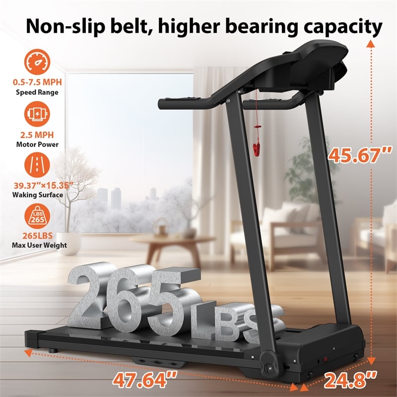 FYC 2.5HP Electric Folding Treadmill for Home Gym in Black