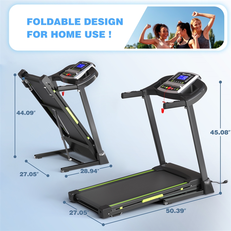 FYC 12 Programs Portable Electric 3.5HP Treadmill for Home in Green
