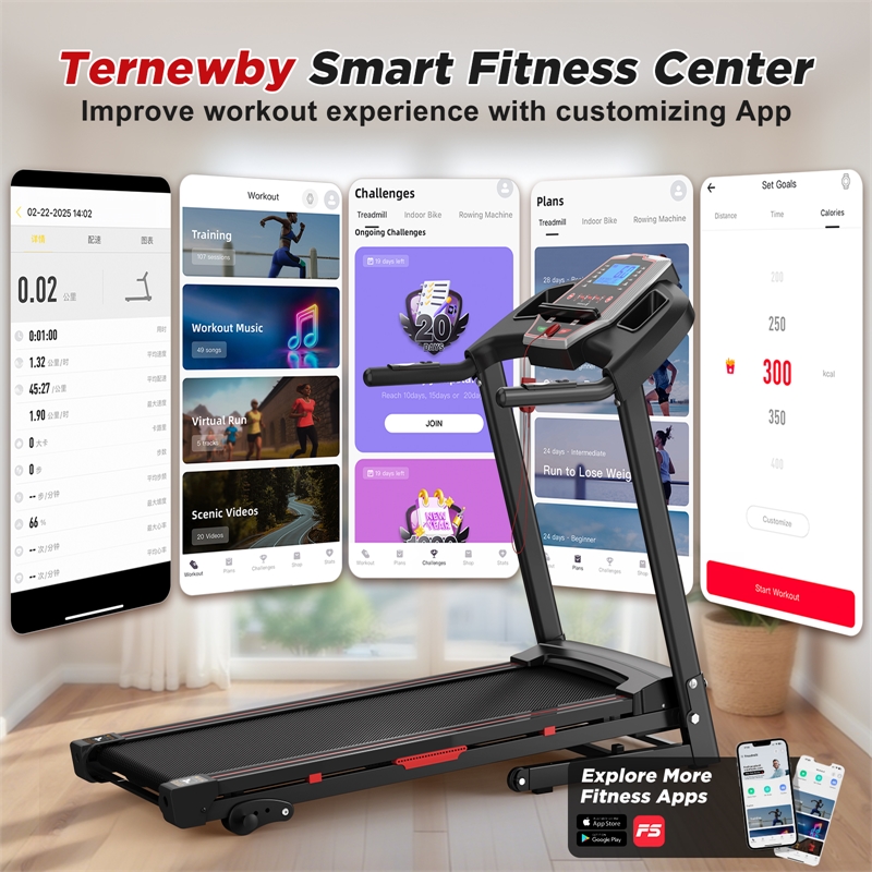 FYC 3.5HP Folding Treadmill w/ Incline & APP Control for Home in Black