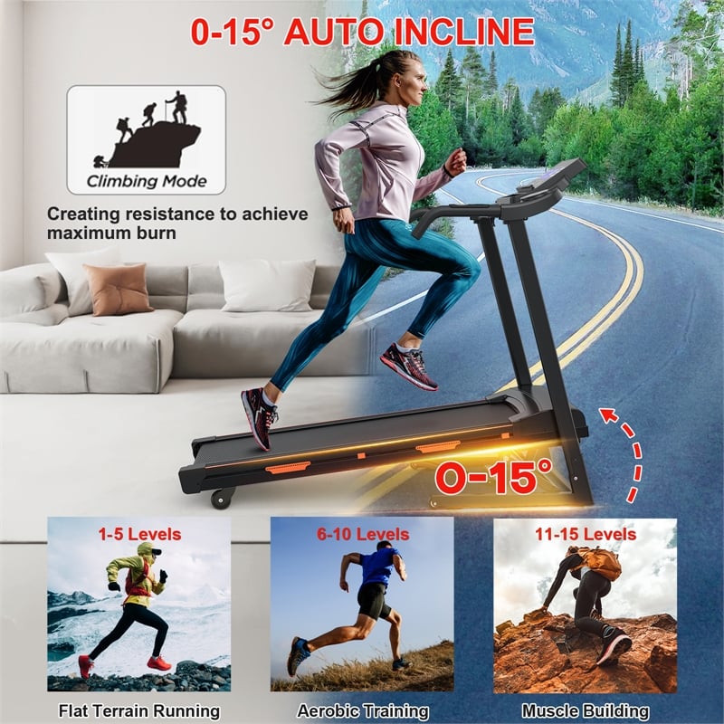 FYC 3.5HP 8.5MPH Treadmill w/ Bluetooth Heart Rate Sensor & Incline in Black