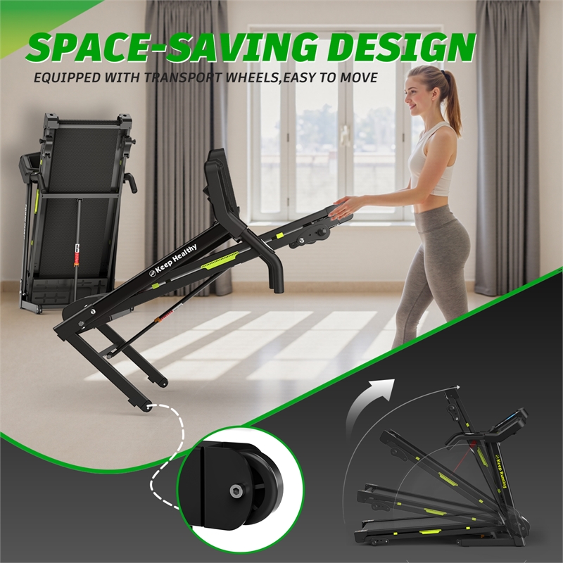 FYC 3.5HP Folding Treadmill with Incline & APP Control 12 Programs in Green