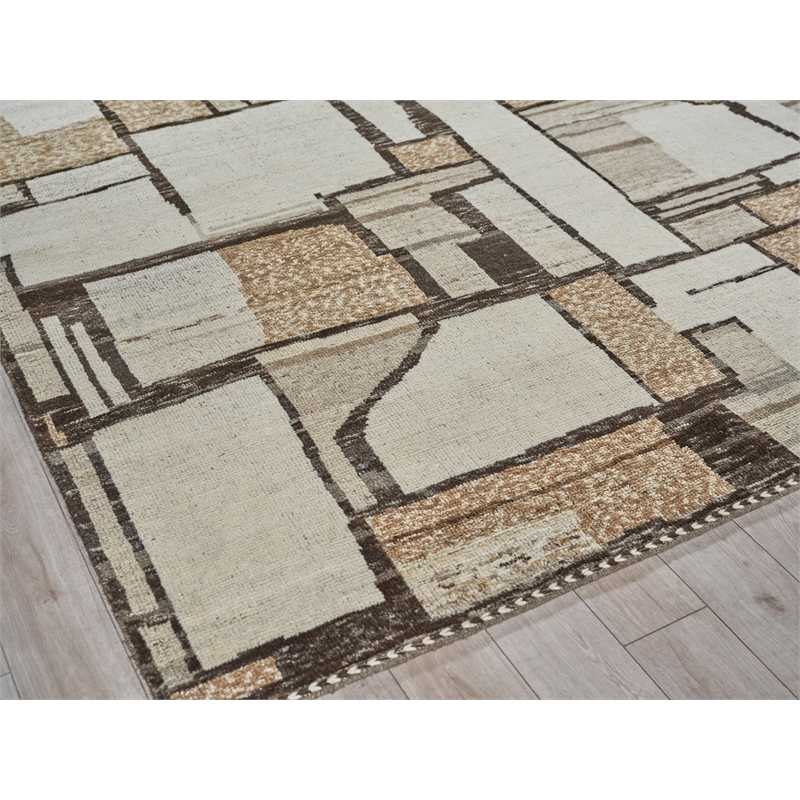 Alcama Hand-Knotted New Zealand Wool Beige/Ivory/Brown 6'x9' Area Rug