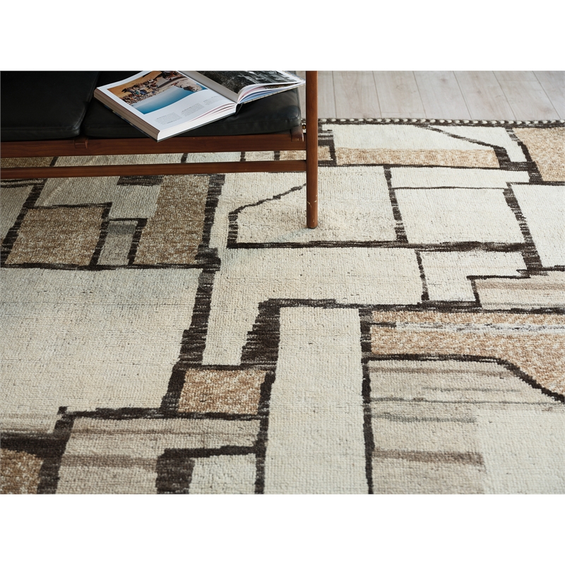 Alcama Hand-Knotted New Zealand Wool Beige/Ivory/Brown 6'x9' Area Rug