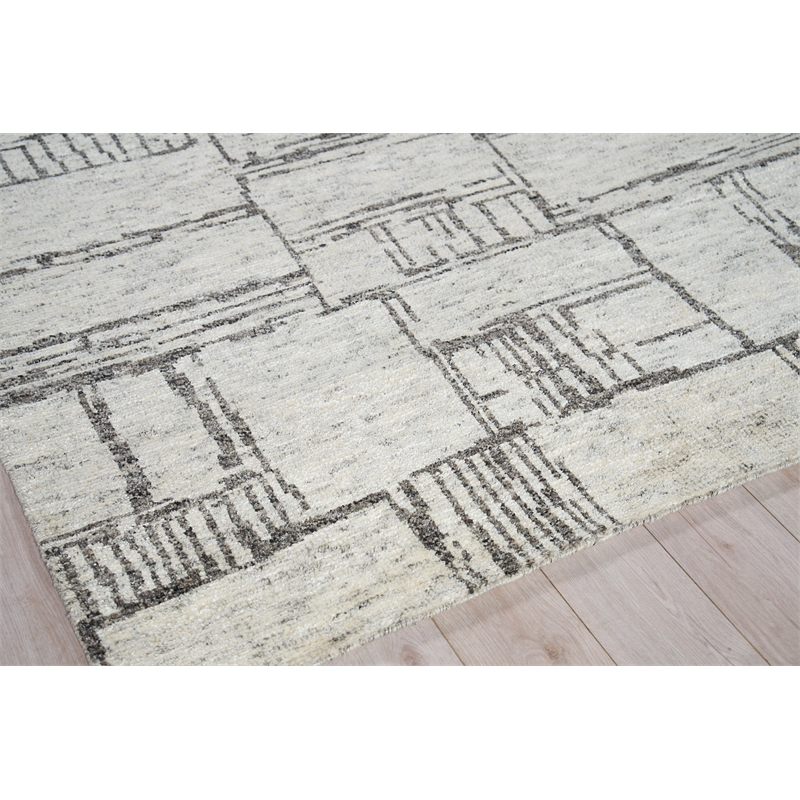 Aldridge Hand-Knotted Wool/Bamboo Silk Ivory/Charcoal 8'x10' Area Rug