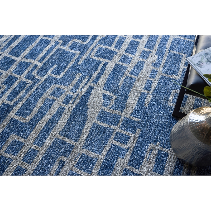 Aldridge Hand-Knotted Wool/Bamboo Silk Blue/Gray 8'x10' Area Rug