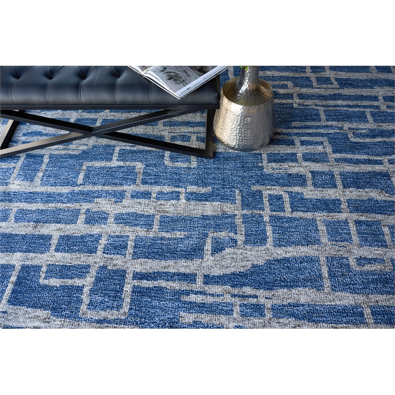 Aldridge Hand-Knotted Wool/Bamboo Silk Blue/Gray 8'x10' Area Rug
