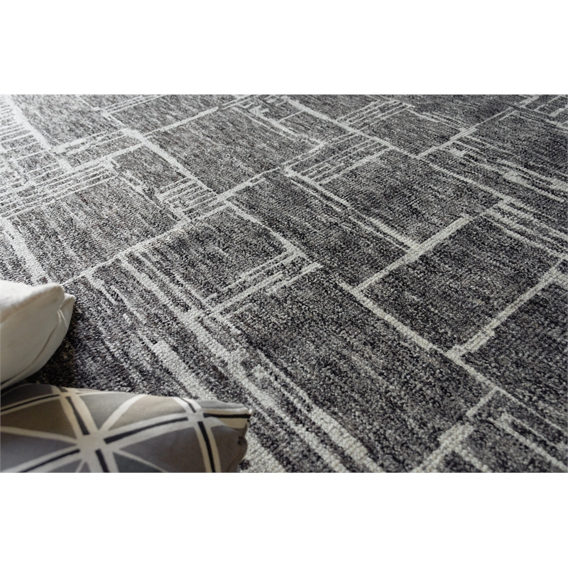Aldridge Hand-Knotted Wool/Bamboo Silk Charcoal/Ivory 6'x9' Area Rug