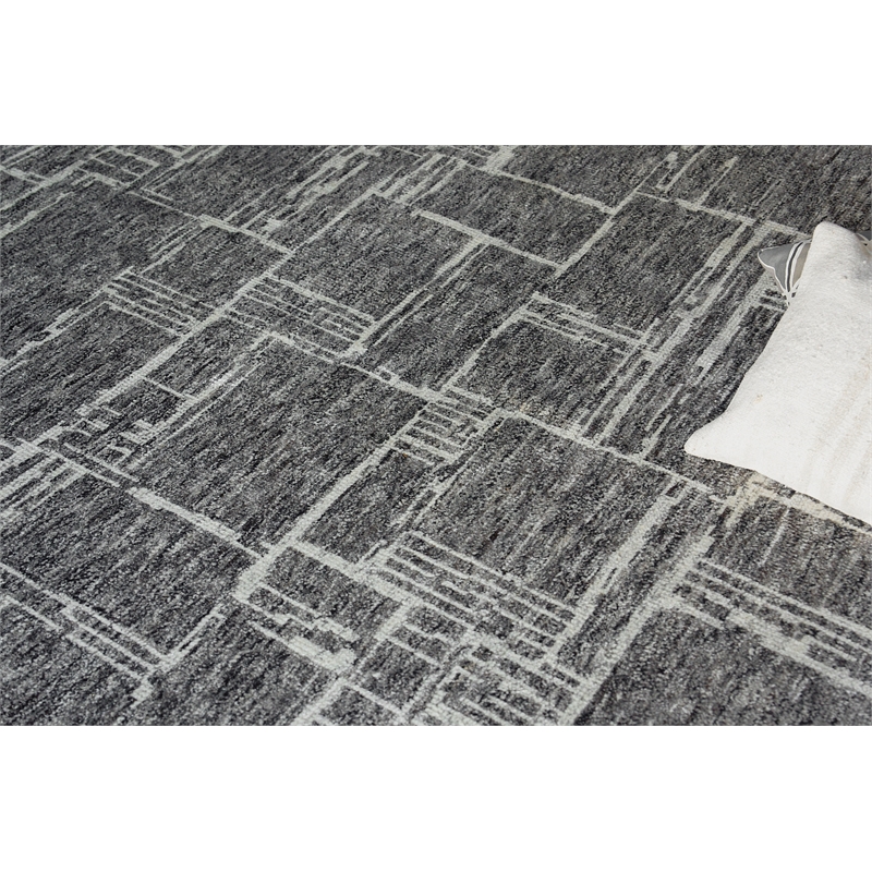 Aldridge Hand-Knotted Wool/Bamboo Silk Charcoal/Ivory 6'x9' Area Rug