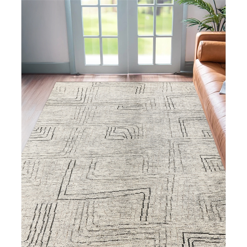 Aldridge Hand-Knotted Wool/Bamboo Silk Ivory/Gray/Beige 9'x12' Area Rug
