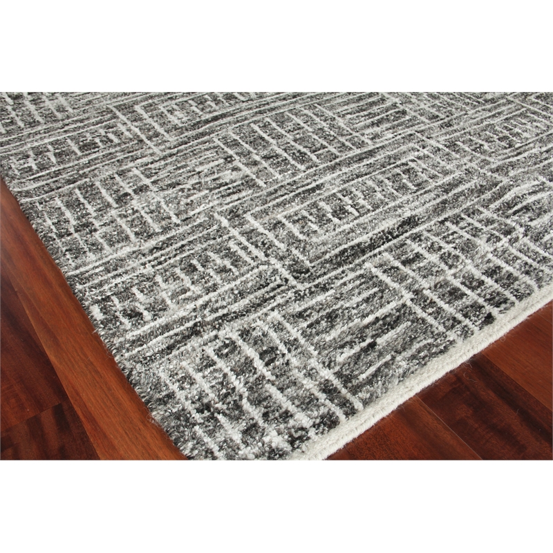 Aldridge Hand-Knotted Wool/Bamboo Silk Charcoal/Ivory 8'x10' Area Rug