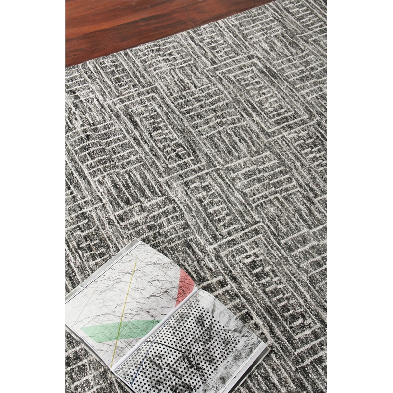 Aldridge Hand-Knotted Wool/Bamboo Silk Charcoal/Ivory 9'x12' Area Rug