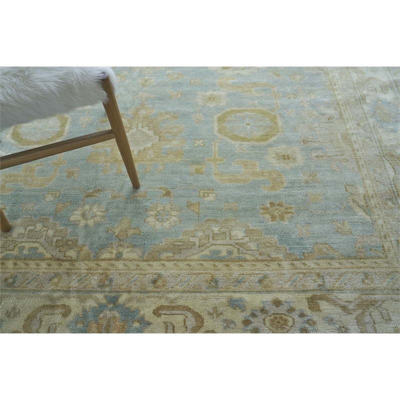 Antique Weave Oushak Hand-Knotted Wool Light Blue/Ivory 8'x10' Area Rug