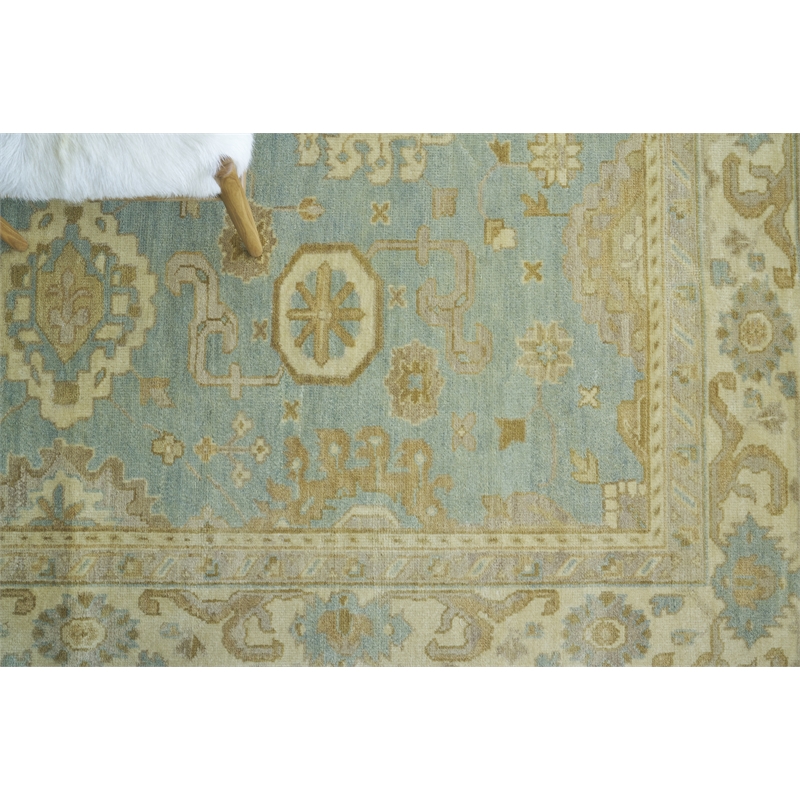 Antique Weave Oushak Hand-Knotted Wool Light Blue/Ivory 8'x10' Area Rug