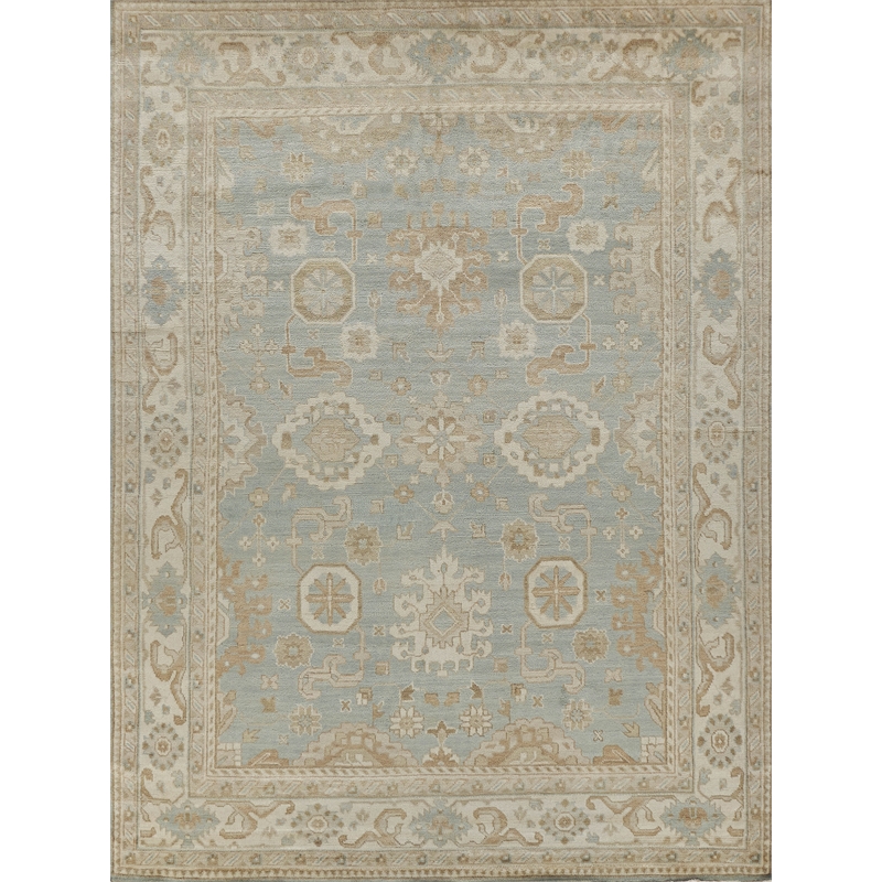Antique Weave Oushak Hand-Knotted Wool Light Blue/Ivory 8'x10' Area Rug