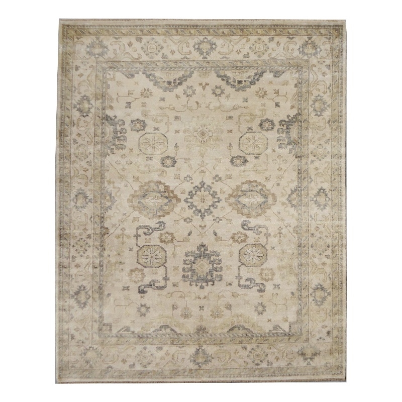 Antique Weave Oushak Hand-Knotted New Zealand Wool Ivory/Multi 9'x12' Area Rug